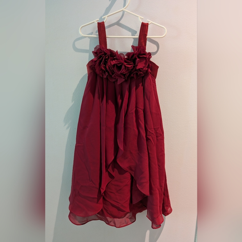 Girls' Burgundy Floral Formal Dress